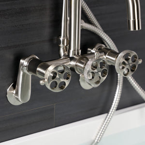 Webb AE8458RKX Three-Handle 2-Hole Adjustable Wall Mount Clawfoot Tub Faucet with Knurled Handle and Hand Shower, Brushed Nickel
