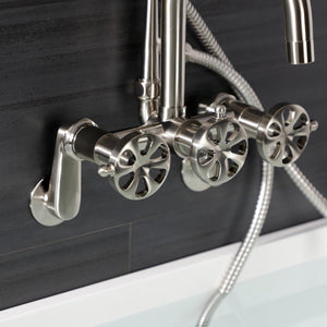 Belknap AE8458RX Three-Handle 2-Hole Wall Mount Clawfoot Tub Faucet with Hand Shower, Brushed Nickel