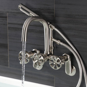 Belknap AE8458RX Three-Handle 2-Hole Wall Mount Clawfoot Tub Faucet with Hand Shower, Brushed Nickel