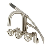 Belknap AE8458RX Three-Handle 2-Hole Wall Mount Clawfoot Tub Faucet with Hand Shower, Brushed Nickel