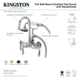 Heirloom AE8T1BAL Three-Handle 2-Hole Tub Wall Mount Clawfoot Tub Faucet with Hand Shower, Polished Chrome