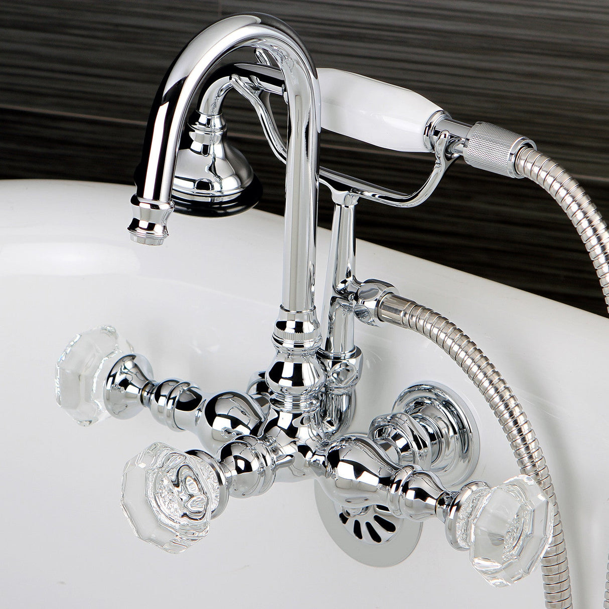 Celebrity AE8T1WCL Three-Handle 2-Hole Tub Wall Mount Clawfoot Tub Faucet with Hand Shower, Polished Chrome