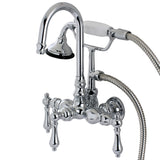 Aqua Vintage AE8T1 Three-Handle 2-Hole Tub Wall Mount Clawfoot Tub Faucet with Hand Shower, Polished Chrome