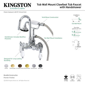 Aqua Vintage AE9T0 Three-Handle 2-Hole Tub Wall Mount Clawfoot Tub Faucet with Hand Shower, Matte Black