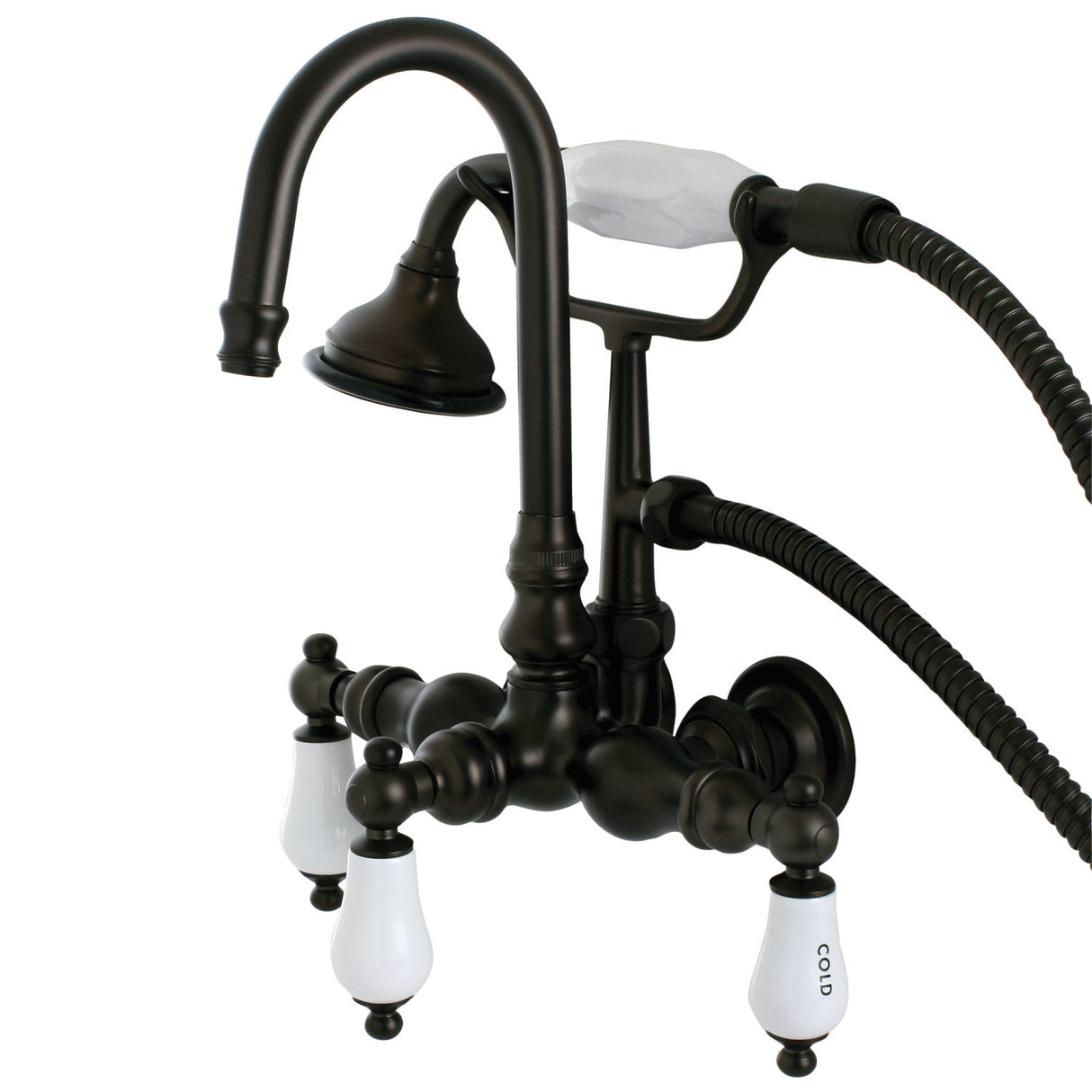 Aqua Vintage AE9T5 Three-Handle 2-Hole Tub Wall Mount Clawfoot Tub Faucet with Hand Shower, Oil Rubbed Bronze