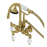 Aqua Vintage AE9T7 Three-Handle 2-Hole Tub Wall Mount Clawfoot Tub Faucet with Hand Shower, Brushed Brass