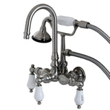 Aqua Vintage AE9T8 Three-Handle 2-Hole Tub Wall Mount Clawfoot Tub Faucet with Hand Shower, Brushed Nickel