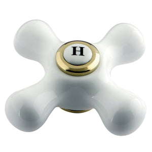 Aqua Vintage AECX2H Hot Porcelain Cross Handle, Polished Brass