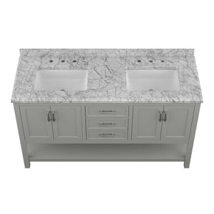Affinity 61" Double Sink Vanity with White & Gray Carrara Marble Top