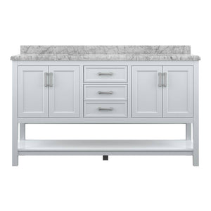 Affinity 61" Double Sink Vanity with White & Gray Carrara Marble Top
