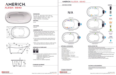 Americh AL6640TA2-BI Alesia 6640 - Tub Only / Airbath 2 - Biscuit