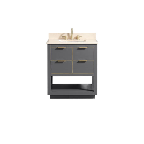 Avanity Allie 31 in. Vanity Combo in Twilight Gray with Gold Trim and Crema Marfil Marble Top