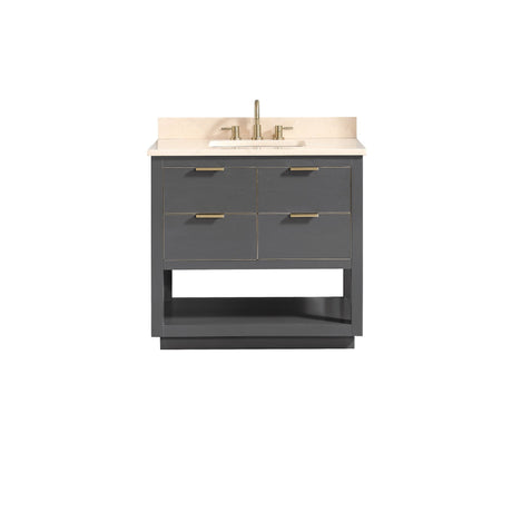 Avanity Allie 37 in. Vanity Combo in Twilight Gray with Gold Trim and Crema Marfil Marble Top