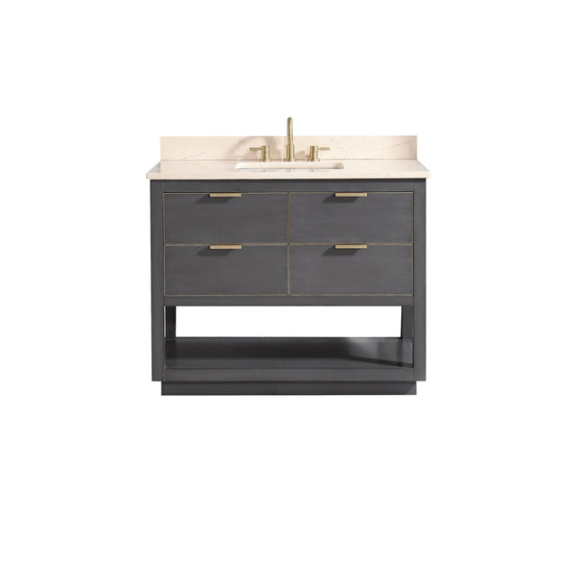 Avanity Allie 43 in. Vanity Combo in Twilight Gray with Gold Trim and Crema Marfil Marble Top