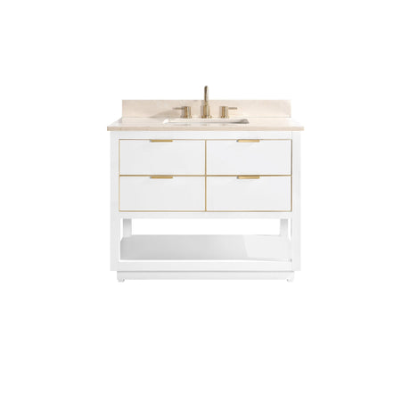 Avanity Allie 43 in. Vanity Combo in White with Gold Trim and Crema Marfil Marble Top