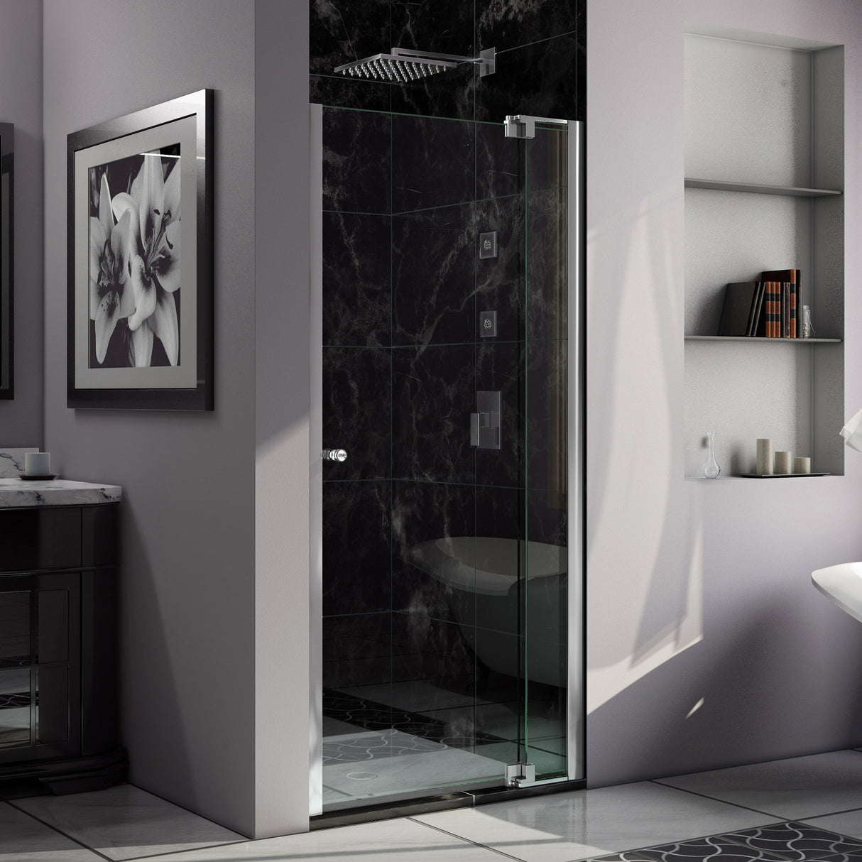 DreamLine Allure 31-32 in. W x 73 in. H Frameless Pivot Shower Door in Chrome