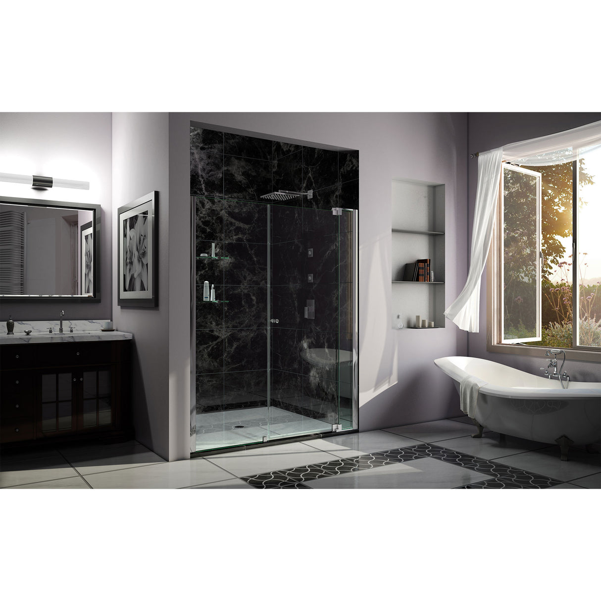 DreamLine Allure 57-58 in. W x 73 in. H Frameless Pivot Shower Door in Chrome