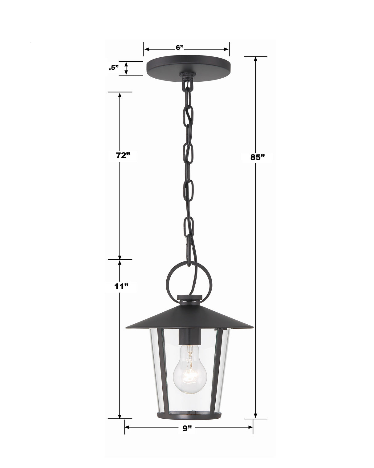 Andover 1 Light Matte Black Outdoor Pendant AND-9203-CL-MK