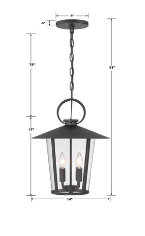 Andover 4 Light Matte Black Outdoor Pendant AND-9204-CL-MK