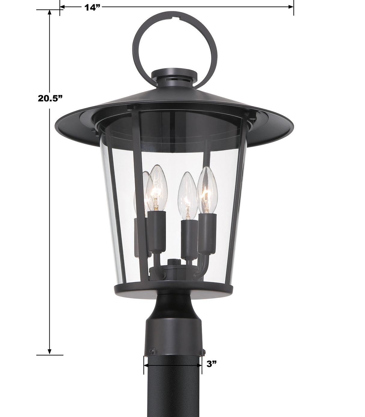 Andover 4 Light Matte Black Outdoor Post AND-9209-CL-MK