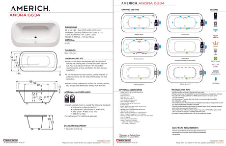 Americh AO6634TA2-BI Anora 6634 - Tub Only / Airbath 2 - Biscuit