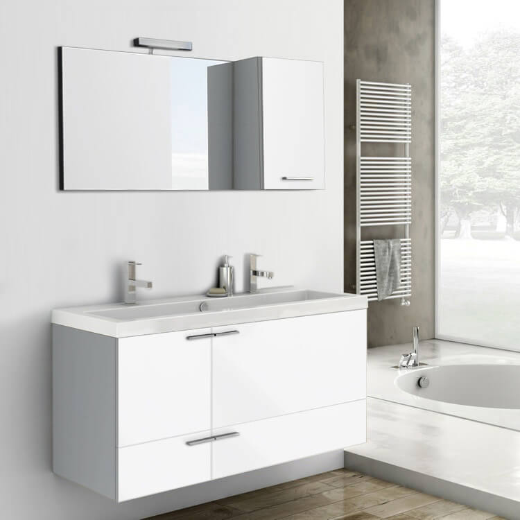 Double Bathroom Vanity, Wide, Wall Mounted, 48"