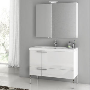 Floor Standing Bathroom Vanity, Modern, 40", Glossy White