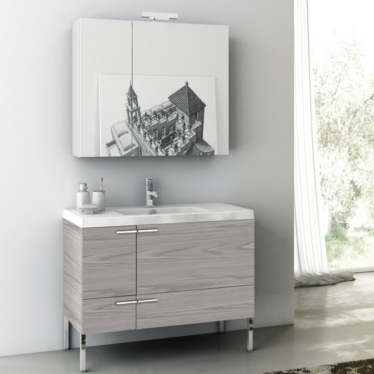 Floor Standing Bathroom Vanity, Modern, 40", Grey Walnut