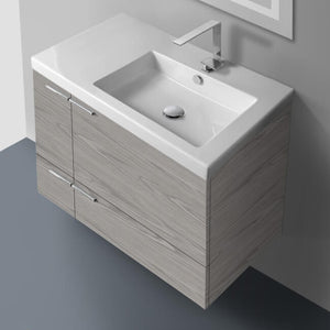 Wall Mounted Bathroom Vanity, Modern, 32", Grey Walnut