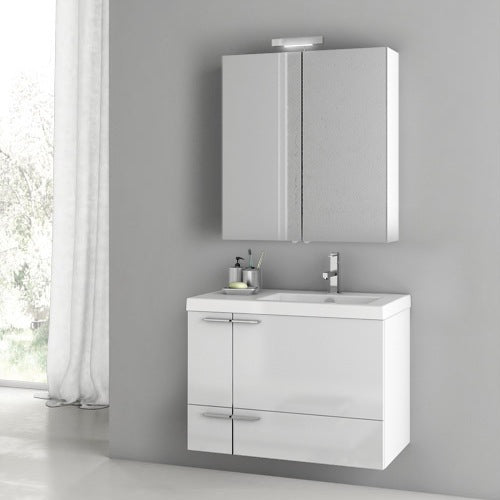 Modern Bathroom Vanity, Wall Mount, 31", Glossy White