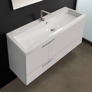 Wide Bathroom Vanity, Wall Mount, 48", Glossy White