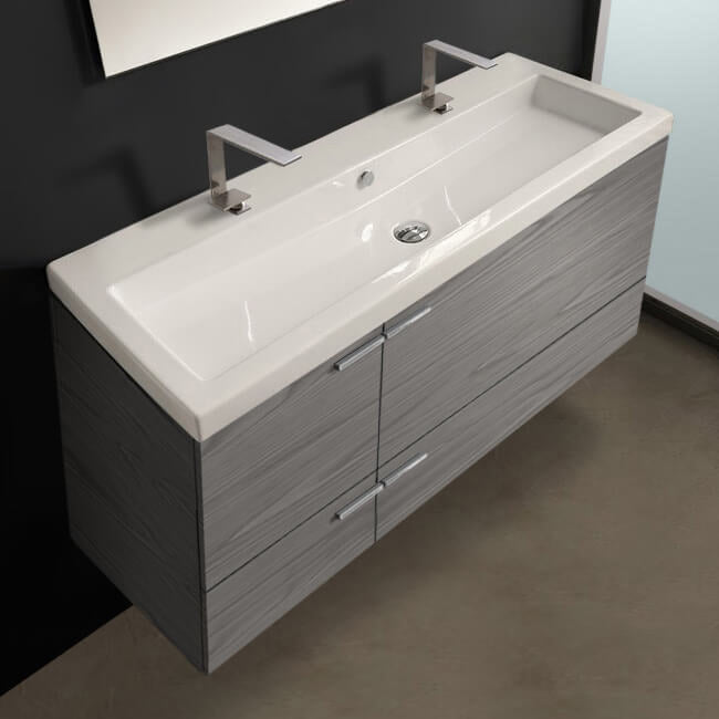 Double Bathroom Vanity, Wall Mounted, Wide, 48"