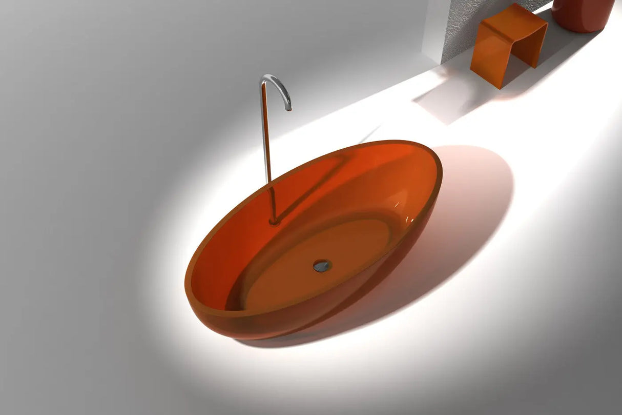 Opal 67 in. One Piece Stone Resin Freestanding Bathtub in Translucent Orange