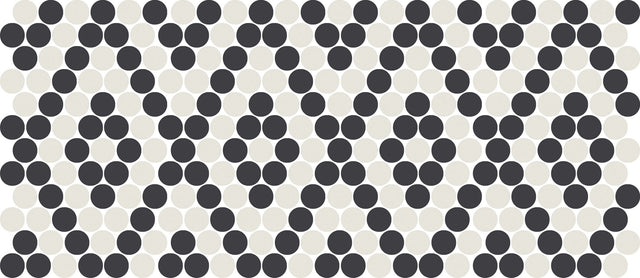 American Olean Unglazed Mosaics IceWhite/Black Penny Rounds Matte Mosaic Tile