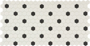 American Olean Unglazed Mosaics Ice White/Black Hexagon 1x1 Matte Mosaic Tile