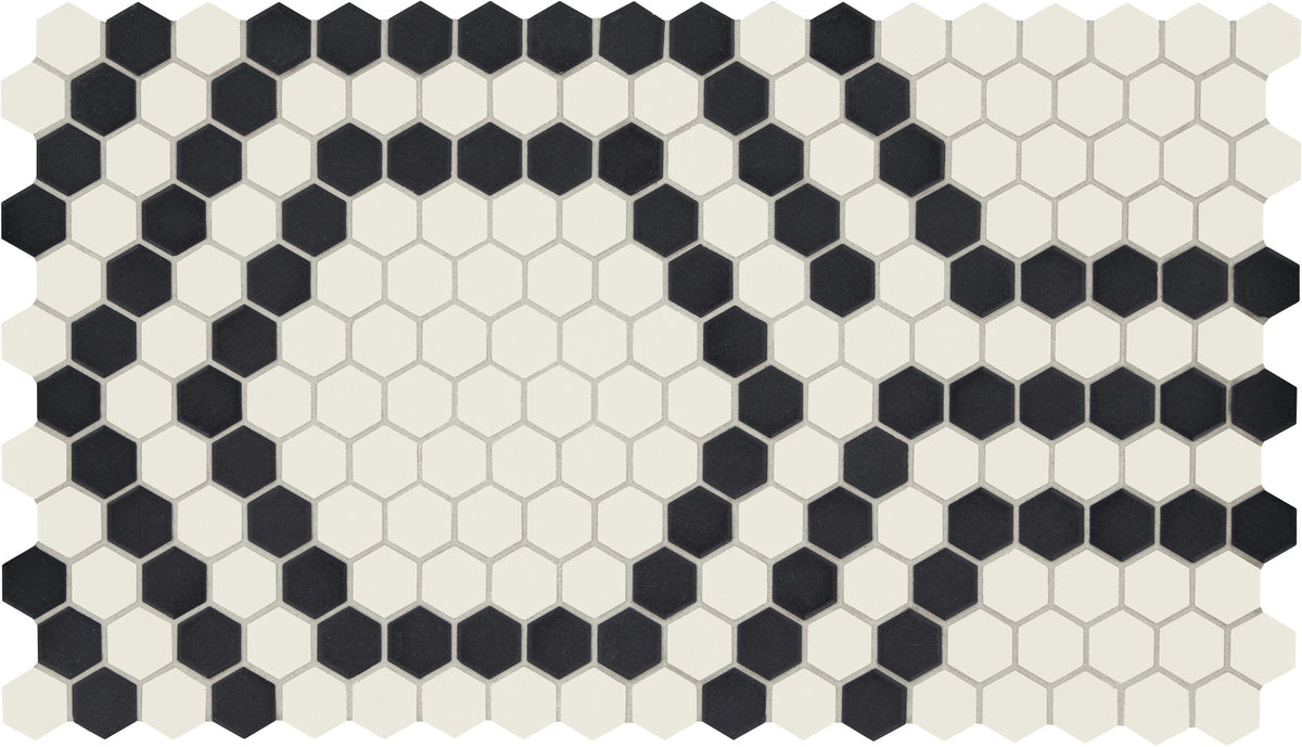 American Olean Unglazed Mosaics Ice White/Black Hex Hexagon 1x1 Matte Mosaic Tile