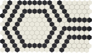 American Olean Unglazed Mosaics Ice White/Black Hex Hexagon 1x1 Matte Mosaic Tile