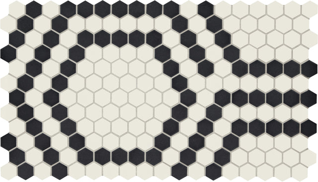 American Olean Unglazed Mosaics Ice White/Black Hex Hexagon 1x1 Matte Mosaic Tile