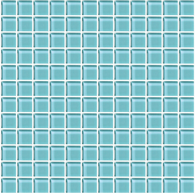 American Olean Color Appeal Fountain Blue Straight Joint 1x1 Glass Mosaic Tile