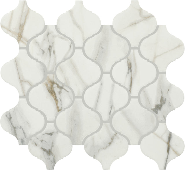 American Olean Mythique Marble Calacatta Venecia Matte Arabesque 3x3 Matte Mosaic Tile