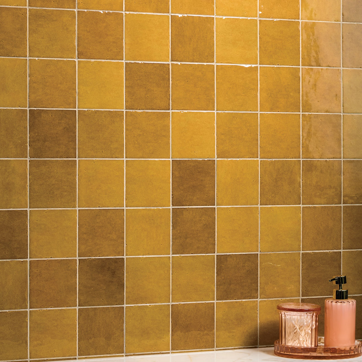 American Olean Studio Haven Honey Square 4x4 Handcrafted Glossy Wall Tile