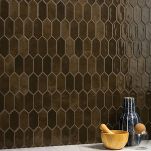 American Olean Studio Haven Espresso Picket 2x5 Glossy Mosaic Tile