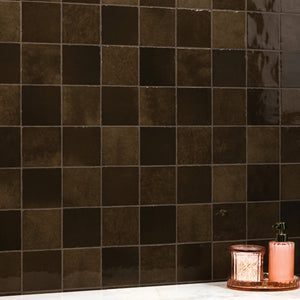 American Olean Studio Haven Espresso Square 4x4 Handcrafted Glossy Wall Tile