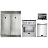 Forno 4-Piece Appliance Package - 30-Inch Gas Range, 56-Inch Pro-Style Refrigerator, Microwave Drawer, & 3-Rack Dishwasher in Stainless Steel