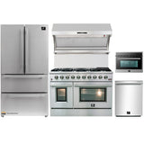 Forno 5-Piece Appliance Package - 48-Inch Gas Range, Refrigerator, Wall Mount Hood with Backsplash, Microwave Oven, & 3-Rack Dishwasher in Stainless Steel