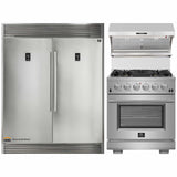 Forno 3-Piece Appliance Package - 30-Inch Gas Range, 56-Inch Pro-Style Refrigerator & Wall Mount Hood with Backsplash in Stainless Steel