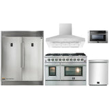Forno 5-Piece Appliance Package - 48-Inch Gas Range, 56-Inch Pro-Style Refrigerator, Wall Mount Hood, Microwave Drawer, & 3-Rack Dishwasher in Stainless Steel