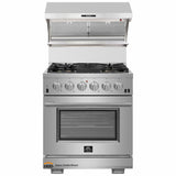 Forno 2-Piece Pro Appliance Package - 30-Inch Gas Range & Wall Mount Hood with Backsplash in Stainless Steel