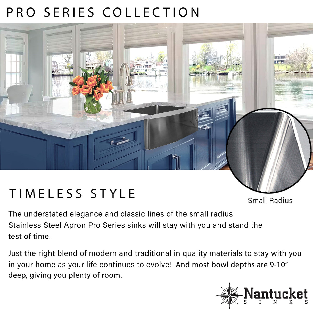 Nantucket Sinks' Apron2420SR-16 - 24 Inch Pro Series Single Bowl Farmhouse Apron Front Stainless Steel Kitchen Sink