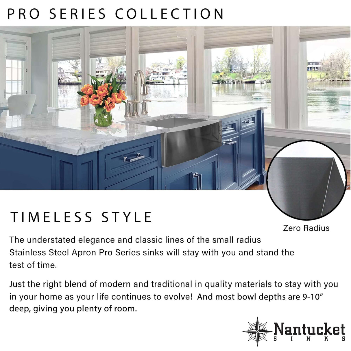 Nantucket Sinks' Apron332010-16 - 33 Inch Pro Series Single Bowl Farmhouse Apron Front Stainless Steel Kitchen Sink